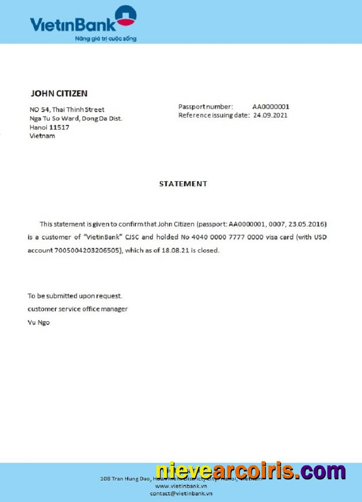 Vietnam Vietinbank closure reference